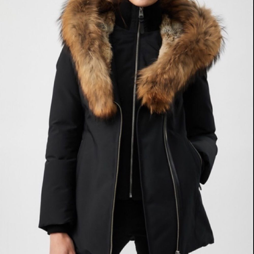 MACKAGE Akiva Black Asymmetrical Zip Front Down Winter Jacket Coat With Hood XS